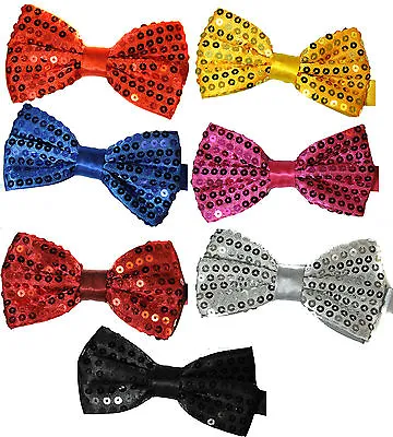 Classic SATIN SEQUIN Dickie Bow Tie Fancy Dress Party Pretied Wrap Around • £3.99