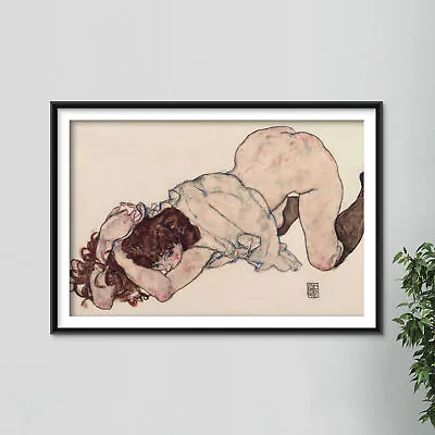 Egon Schiele - Kneeling Girl Resting On Both Elbows - Poster Print Art • £6.50