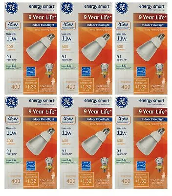 (6 Bulbs) GE Energy Smart CFL R20 400 Lumens 45 Watt Equivalent Soft White • $32.89