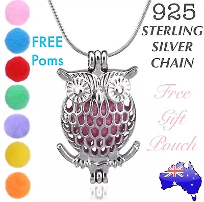 OWL Essential Oil Diffuser Locket Pendant 925 Sterling Silver Chain Necklace NEW • $10.95