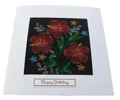 Complete Handmade Machine Embroidery Birthday Card  Hibiscus • £4