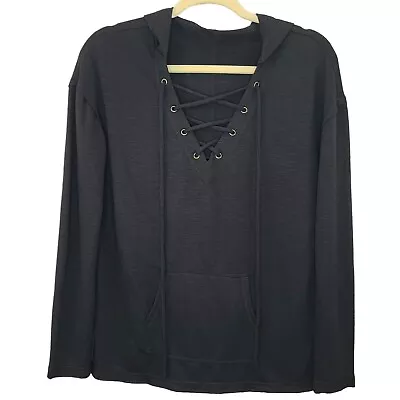 Mossimo Shirt Top Womens XS Black Hooded Long Sleeve Casual Basic Loungewear • $7.90