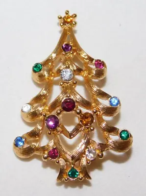 BEAUTIFUL Monet Designer Signed Rhinestone Christmas Tree Pin Brooch • $9.99