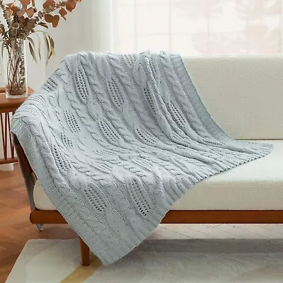 Throw Blanket - Blue - Cable Knit - 127x152cm - Soft Cozy Lightweight • £24.99