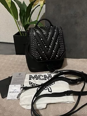 MCM Black Swarovski Studded  Diamond Disco  Mini Backpack • £399