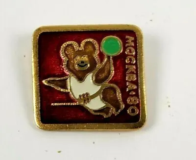 Vintage Mockba Russian 1980 USSR Olympic Games Misha Bear Square Pin Pinback • $7.70