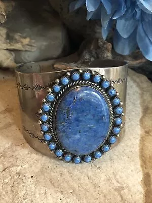 8. Vintage Navajo Sterling 925 Native American Lapis Stone Stamped Cuff Bracelet • $499.99