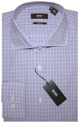 $135 • Buy Nwt Hugo Boss White & Purple Tones Plaid Slim Sharp Fit Dress Shirt 16 32/33