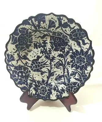 Decorative Hand Painted Floral Textured Design Hanging Plate Navy 10  • $14