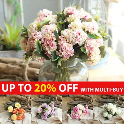 10 Heads Artificial Silk Hydrangea Fake Flowers Bouquet Bunch Party Home Wedding • £3.83