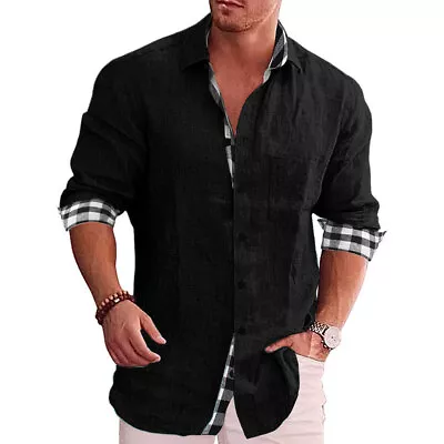 Mens Cotton Linen Shirts Casual Loose Summer Beach Short Sleeve T Shirt Top US • $22.19