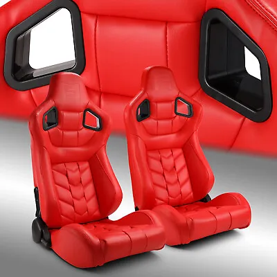 Red PVC Reclinable Pure Series Sport Racing Seats Pair W/Slider Left/Right • $344.98