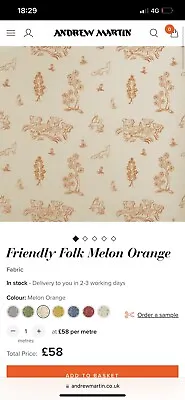 £46 • Buy 2.25mtt ANDREW MARTIN FRIENDLY FOLK Melon Stunning Fabric