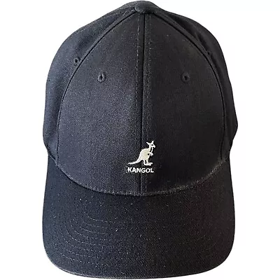 Kangol Hat Black Wool Flex Fit Stretch Baseball Cap Logo L/XL Mens • $18.88