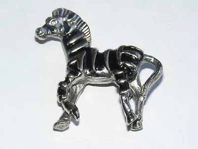 Vintage Silver Tone Black Enameled Striped ZEBRA Brooch Pin • $15