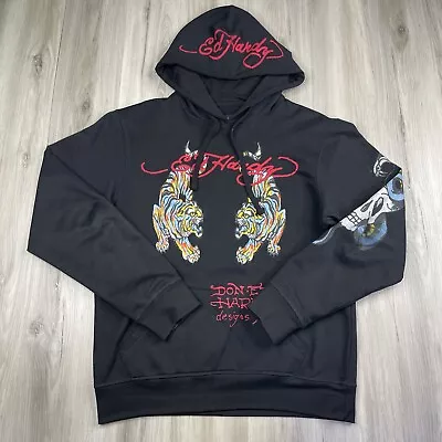 Ed Hardy Crawling Tiger Hoodie Skull Sweatshirt Mens Size M Medium Black Graphic • $44.95