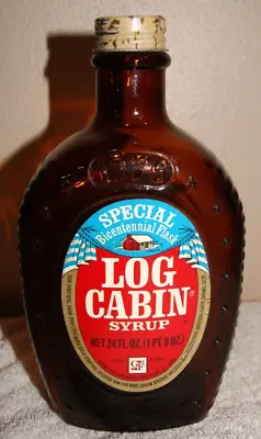 Vintage Log Cabin Syrup Flask Bicentennial Amber Glass Bottle 24 Oz (X) • $9.99