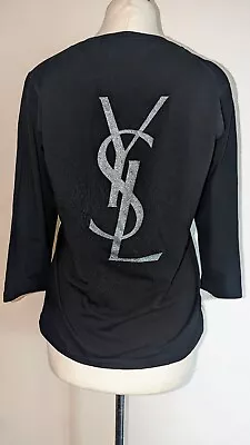 YSL Beaute Uniform Black Opium T Shirt Sequin Graphic Print Logo Black Jersey Sm • £14.99