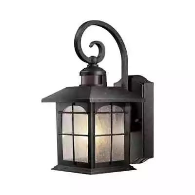 HOME DECORATORS Brimfield Motion-Sensing 14.2 In. Aged Iron Wall Lantern Sconce • $74.99