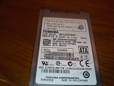 Toshiba 160GB Internal 5400RPM 1.8  (MK1633GSG) HDD • $12.99