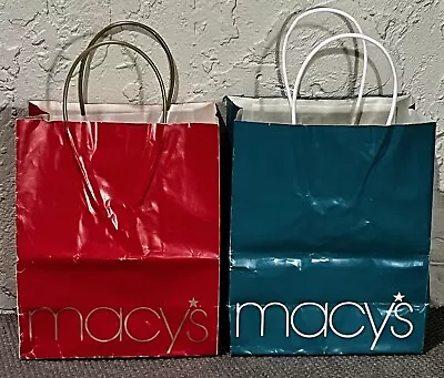 VINTAGE RARE 2 MACY'S Dept. Store Red & Aqua Paper Shopping Bags W/handles  • $18