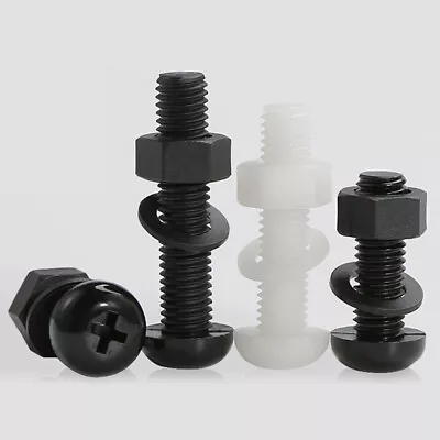 Black Nylon Pozi Pan Head Screw Bolt + Hex Nuts Flat Washers M2M2.5M3M4 • £1.74