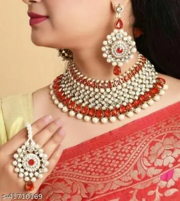 Indian Bollywood Style Designer Gold Plated Fashion Bridal Jewelry Necklace Set • $16.22