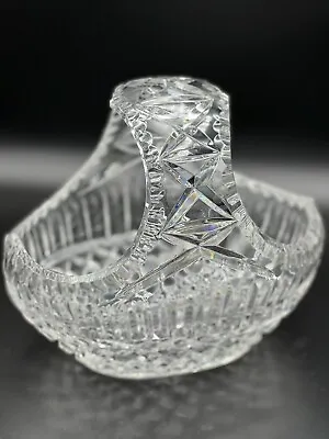 VTG Czech Bridal Fruit Handled Basket Bowl Hand Cut Glass Fine Leaded Crystal • $18