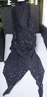 £16.50 • Buy TFNC Black Dress Goth, Sequins Plunge Neckline Size 8 Vintage Midi Asymmetric