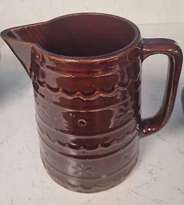 Marcrest Vintage Daisy Dot Large Pitcher 8  High Brown Oven Proof Stoneware • $14.99