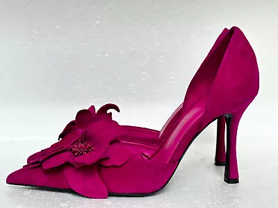 Zara Fuchsia High Heeled Suede Flower Shoes Ref. 1241/010 All Sizes • $105