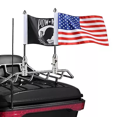 2 Pack Motorcycle Flag Pole Fold Down 90° With American Flag And Pow-mia Fl • $104.11