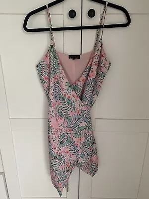 MAJORELLE Revolve Nina Mini Wrap Dress Pink Tropical Print Palm Floral Medium • $30