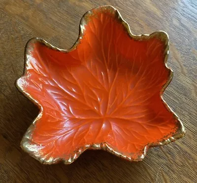 Vintage California Original Pottery #727 Orange And  Gold Leaf Bowl • $9