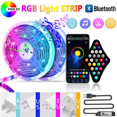 130ft Bluetooth 5050 RGB LED Strip Lights Remote USB Power Room Light Music Sync • $18.59