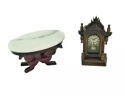 Vintage 1:12  Marble Top  Table & Cathedral Mantel Clock • $15