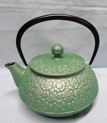 Green Cherry Blossom Cast Iron Japanese Tetsubin Teapot Kettle With Tea Infuser • $7.99