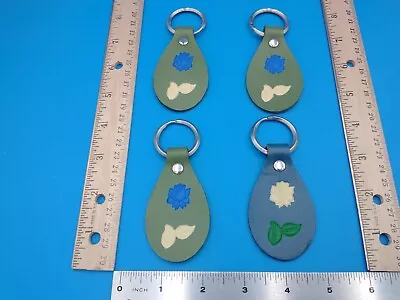 Lot Of 4 Vintage 1970's Era Handmade Leather Keychains 'Engraved Flowers' #Z662 • $20