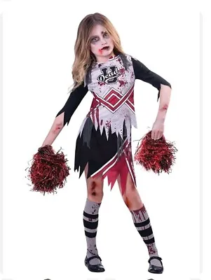 Kids Zombie Cheerleader Costume Halloween Horror Girls Child Fancy Dress 9-10 • £11.99