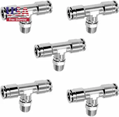 Push To Connect Tube Fitting Union Tee 3/8'' Tube OD X 1/4'' NPT Male 5pcs • $27.99