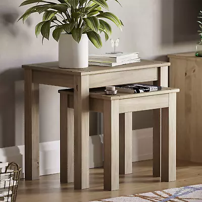 Panama Lamp Table Nest Of 2 Tables 1 Drawer Coffee Table In Pine Natural Oak • £39.99