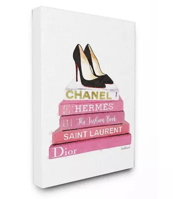 New Glam Pink Fashion Books W/ Pumps Stretched Canvas Wall Art 16x20 • $19.20