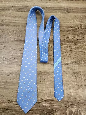 Salvatore Ferragamo Mens Neck Tie Blue Geometric 100% Silk Made In Italy • $30