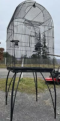 Large Vintage Bird Cage On Stand. 62” H X 24” Sq. Top & Side Openings. Folds Up! • $45