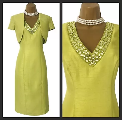 MICHAELA LOUISA Dress & Bolero Jacket Suit Size 8 Mother Of The Bride Lime Green • £28.99