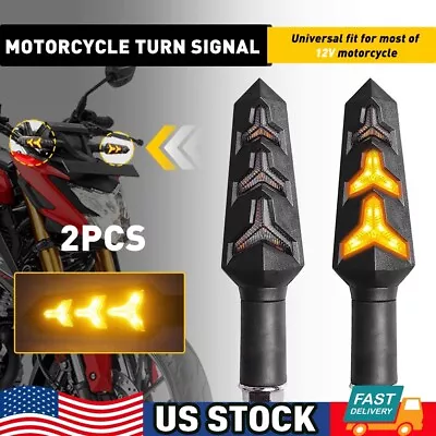 2PCS Amber Motorcycle LED Flowing Turn Signal Light & Running Light Universal • $12.99