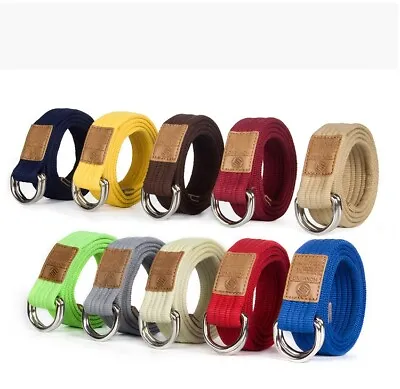 New Canvas Web D Ring Belt Silver Buckle Military Style For Men & Women USA • $8.49