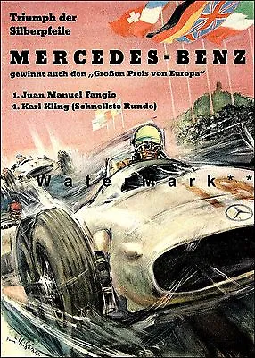 Mercedes Benz 1954 Silver Arrow Triumph Vintage Poster Print Retro Car Races • $21.58