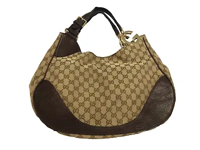 Authentic Vintage Gucci GG Hardware Brown Beige Canvas Fabric Hobo Bag • $350