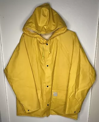 Helly Hansen Rain Slicker Jacket Unisex Mens S Women L Yellow PVC Hooded Coat • $31.88